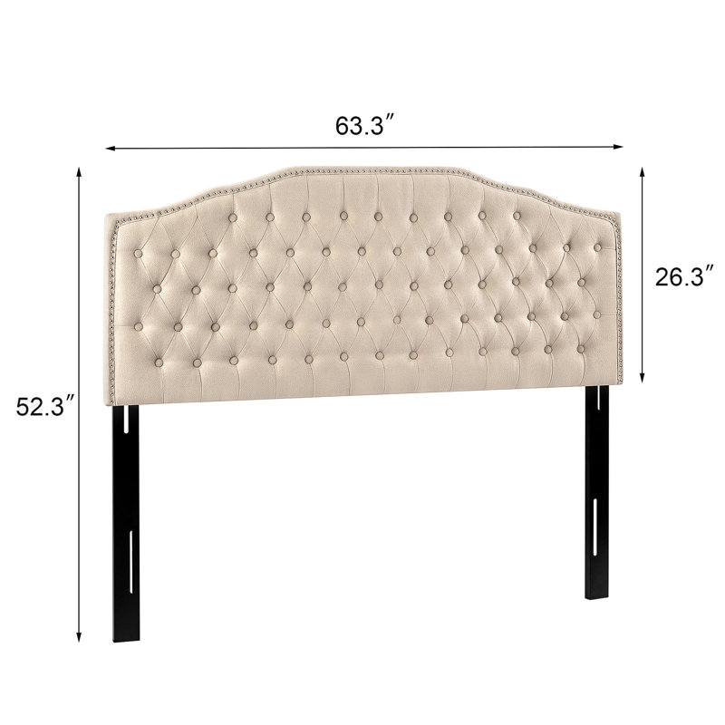 64-Inch Upholstered Tufted Headboard, Beige