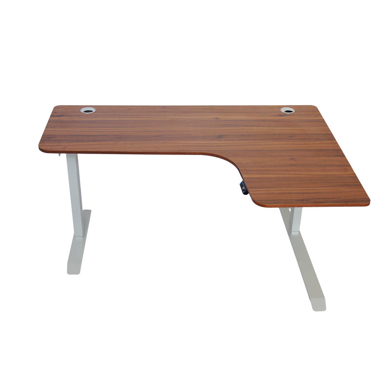 Bureau debout à hauteur réglable en L, Chêne foncé / blanc