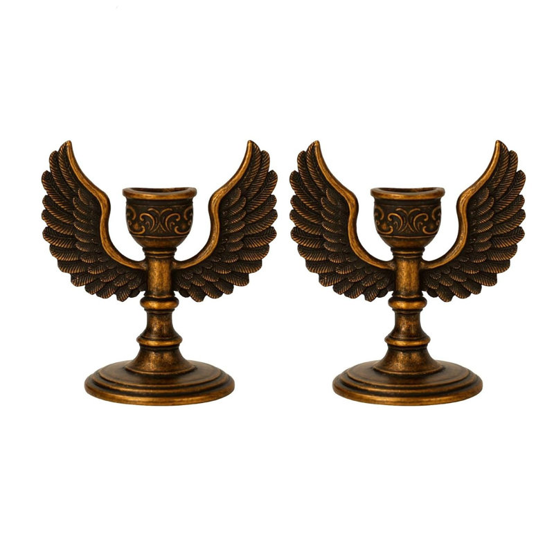 2pcs Retro Brass Angel Wing Candle Holders