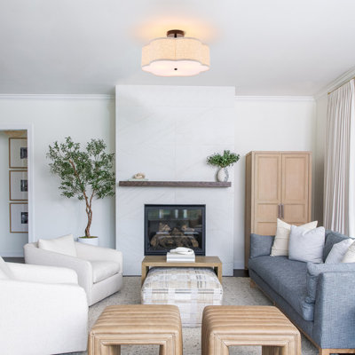 3-light Modern Linen Semi Flushmount Ceiling Light Fixture
