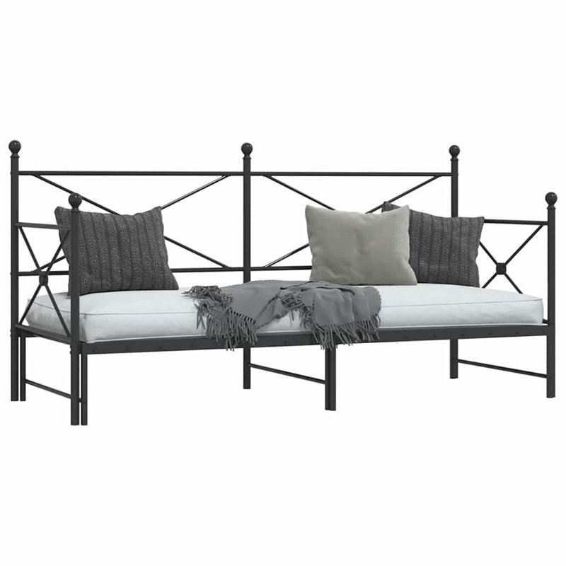 Daybed With Trundle Steel Expandable, Black, Queen