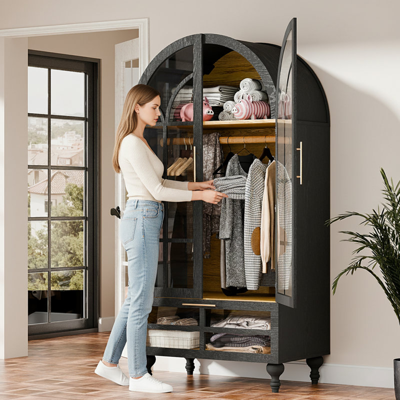 Armoire convertible arquée avec tringle à vêtements amovible, armoire de rangement multifonction