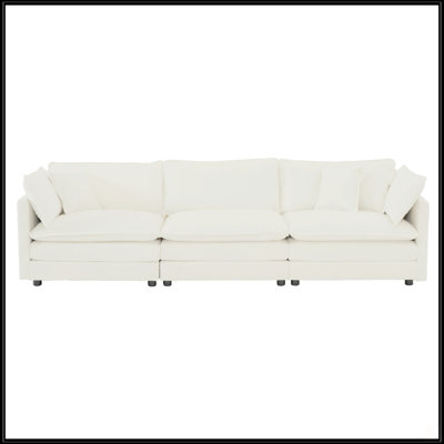 Mid-Century Modern Couch 3-Seater Sofa With 2 Armrest Pillows And 3 Toss Pillows