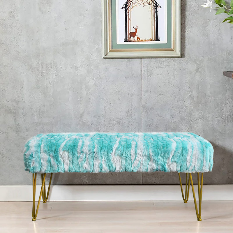 116.8cm Wide Rectangle Abstract Standard Ottoman, Blue Turquoise
