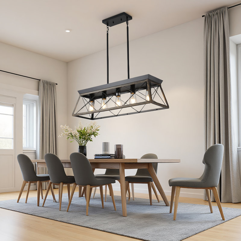 5 - Light Kitchen Island Linear Pendant with Wood Accents, Matte Black/Oil-Rubbed Bronze