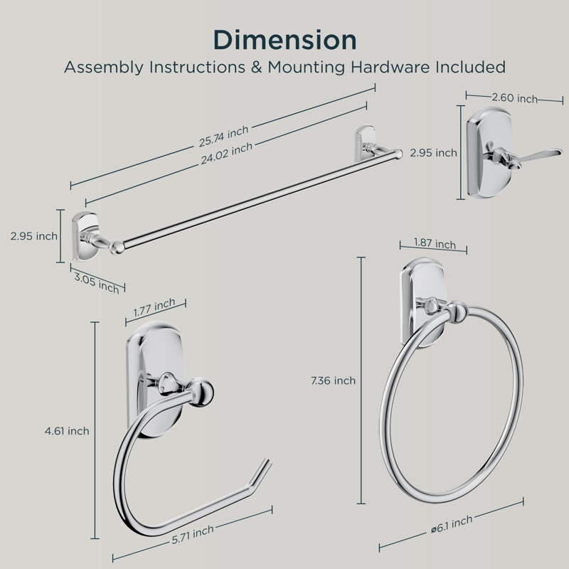 3 - Piece Bathroom Hardware Set, Chrome