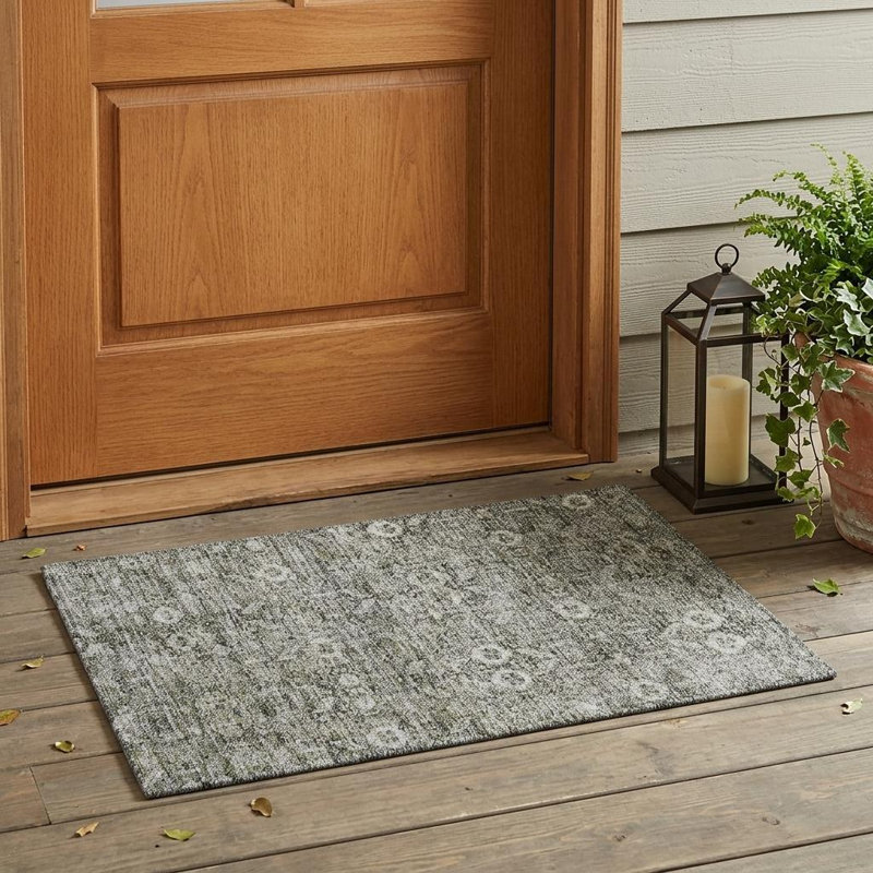 Tapis extérieur lavable antidérapant à motif floral crème et brun clair 2 pi x 3 pi