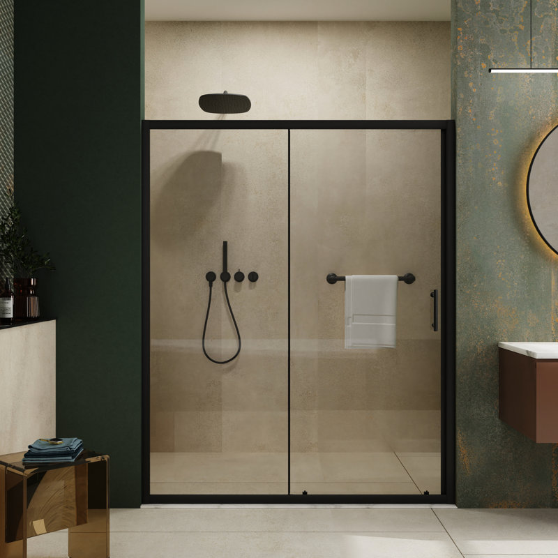 60.4 In W X 72.25 H Single Sliding Shower Door, 1/5 Inch Tempered Glass, Black, Luxurious Style Fine Workmanship, Black