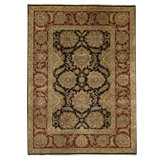 Hand Knotted Wool Area Rug in Black And Rust