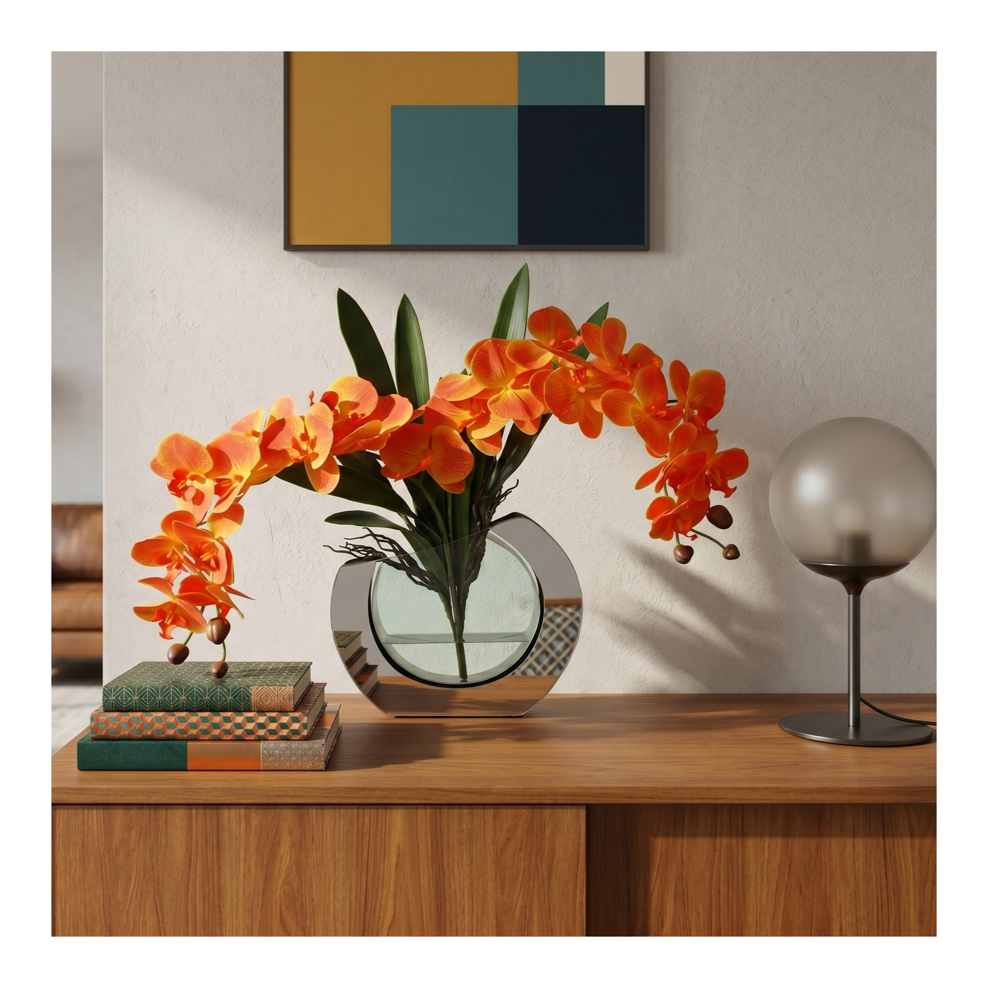 Orchid Floral Arrangement in Vase, Orange