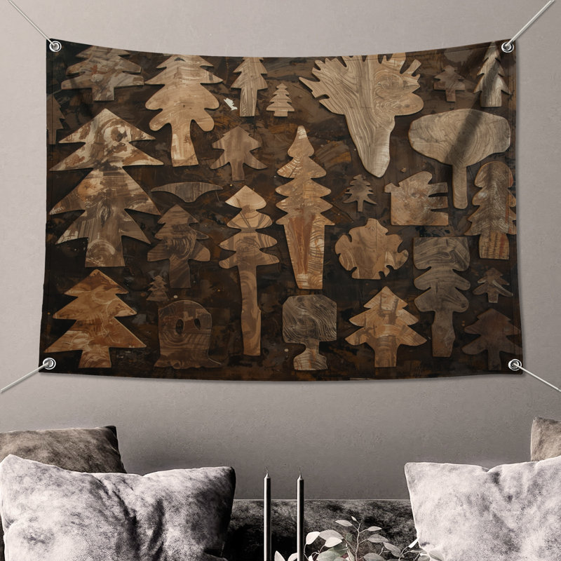 Tapisserie murale en bois avec silhouettes d'arbres, 68 po H x 80 po L avec 4 œillets