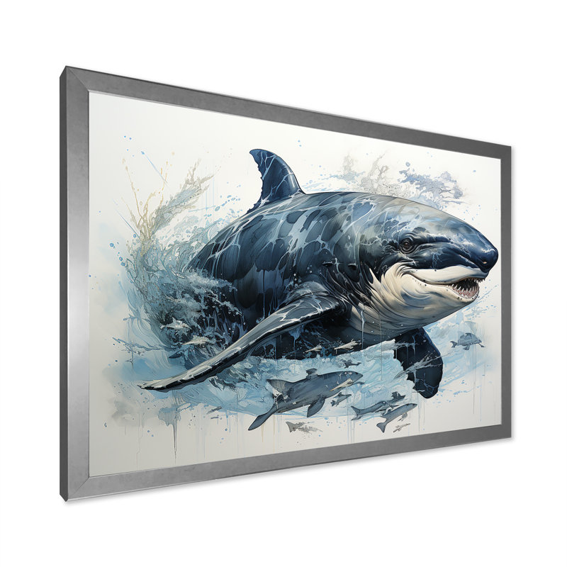 «Breaching Whale I - Whale Animal Wall Art Living Room», Cadre simple argenté, H 34 po x l 44 po x P 1,5 po