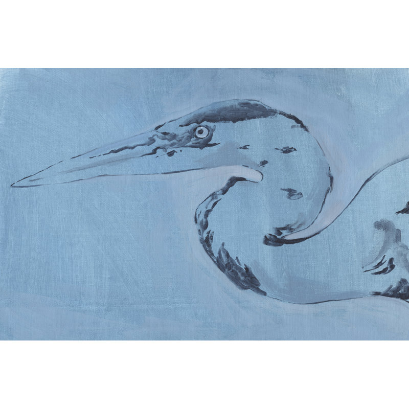 James River Heron II - Painting, 81 cm H x 122 cm W , Black Floater Framed