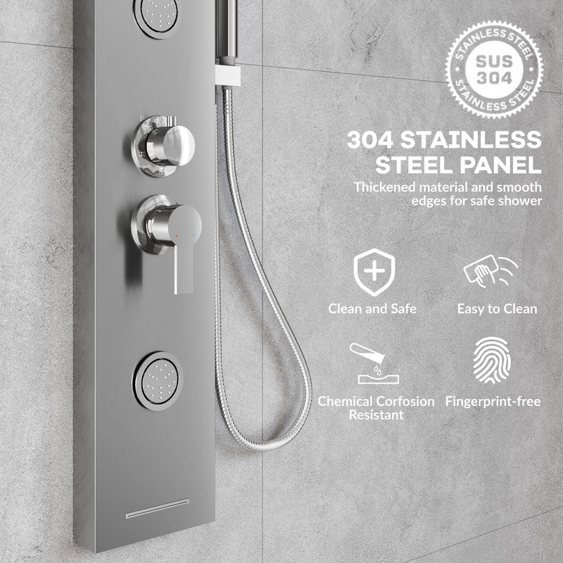LED Shower Panel Tower System, Wall-Mount 5-Spray Combo with Rainfall & Waterfall Functions