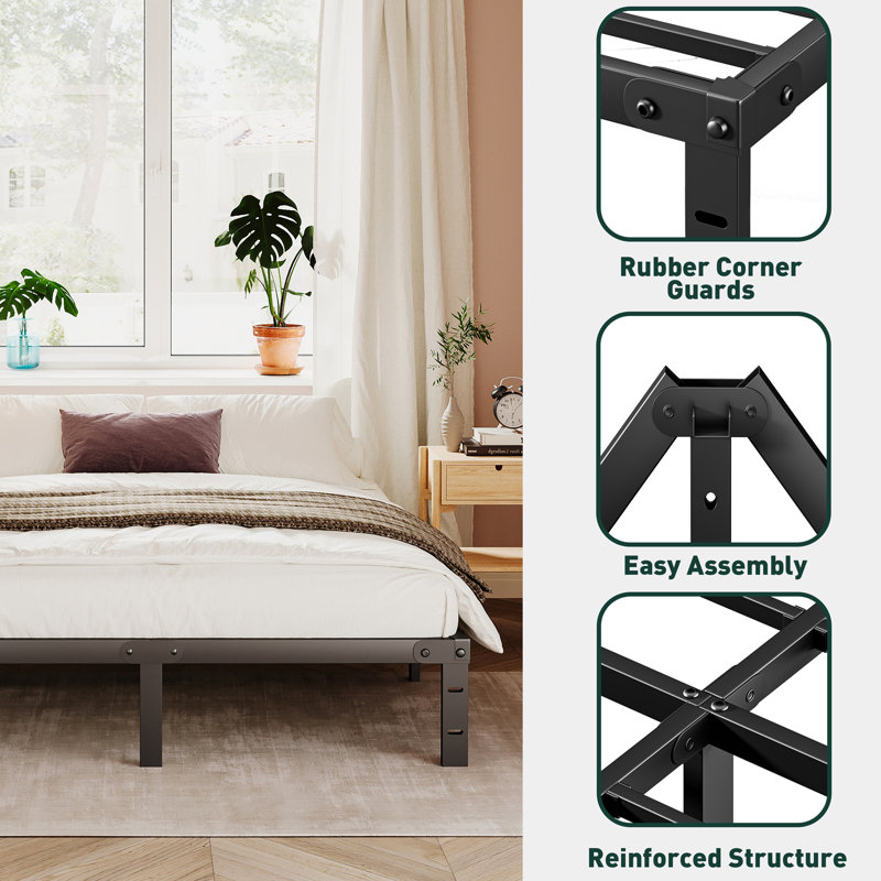 10" Steel Bed Frame Heavy-Duty Noise-Free No Boxspring Needed with Rubber Corner Guards, Queen
