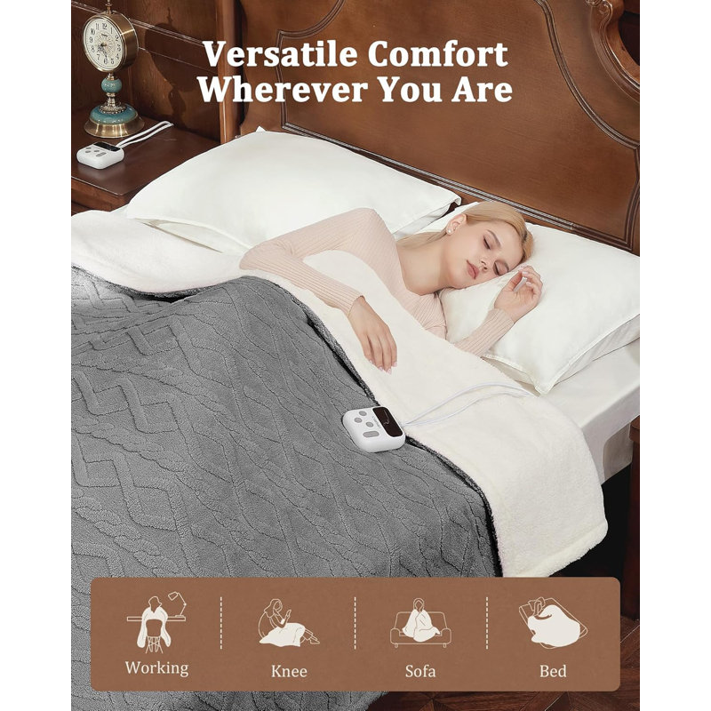 Jeté chauffant - Jeté en sherpa épais et touffeté avec 10 niveaux de chauffage et 10 réglages de temps, jeté chauffant certifié ETL