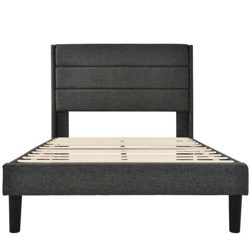 Nakasi Upholstered Bed, European Single (90 x 200cm), Grey