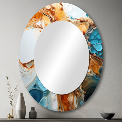 Encre liquide bleue et blanche Geyser - Grand miroir mural ovale sur métal