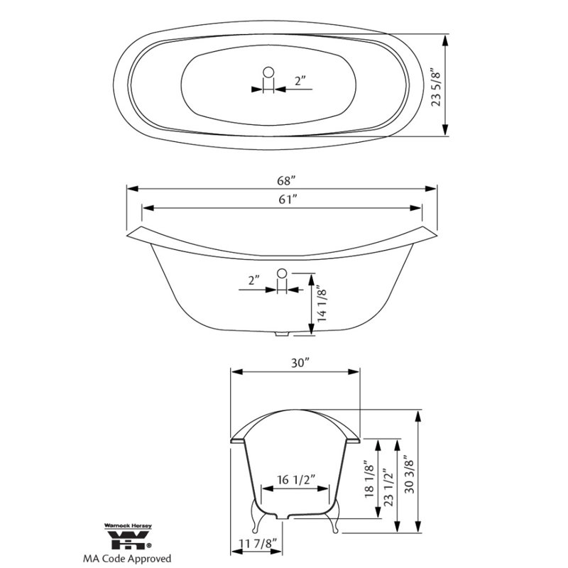 Regency 68'' x 31'' Soaking Cast Iron Bathtub, Polished Nickel, White Interior with White Exterior
