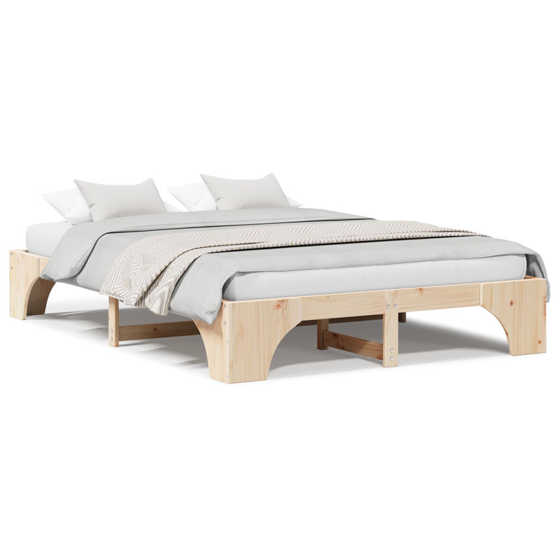 Floor Bed Frame Solid Pine Wood, Beige, Kingsize (5')