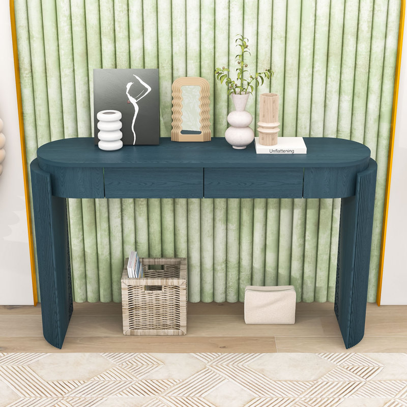 Console rétro en bois avec deux tiroirs dissimulés, Marine