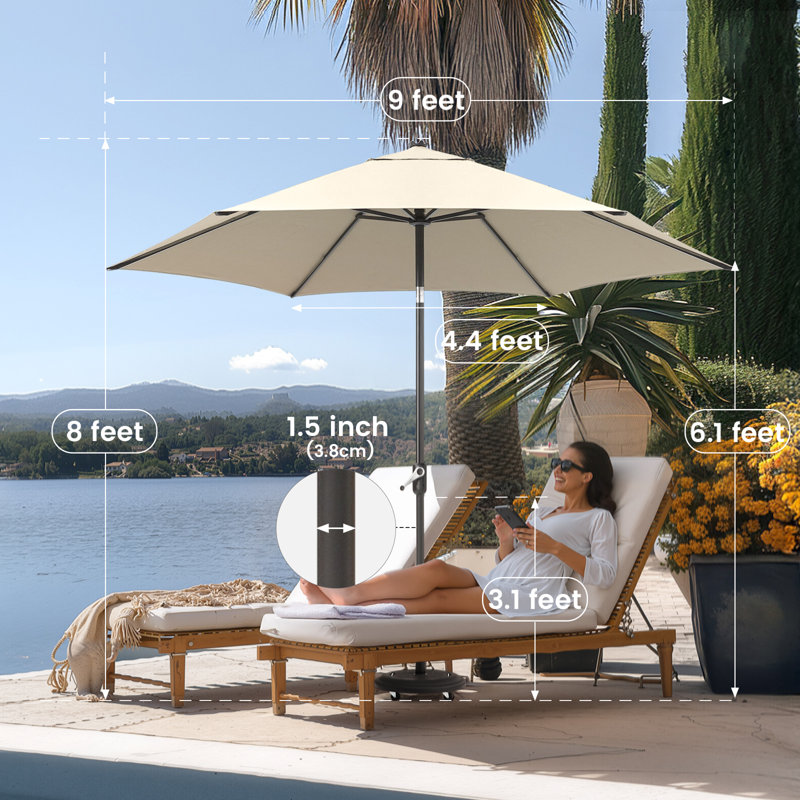 Parasol 9 pi avec bouton-poussoir inclinable 30 °, Beige