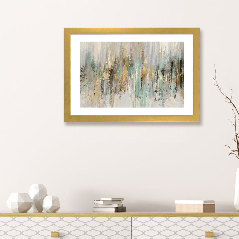 «Dripping Gold I» par Tom Reeves - reproduction imprimée, H 24 po x l 32 po, Papier dans un cadre photo, Doré