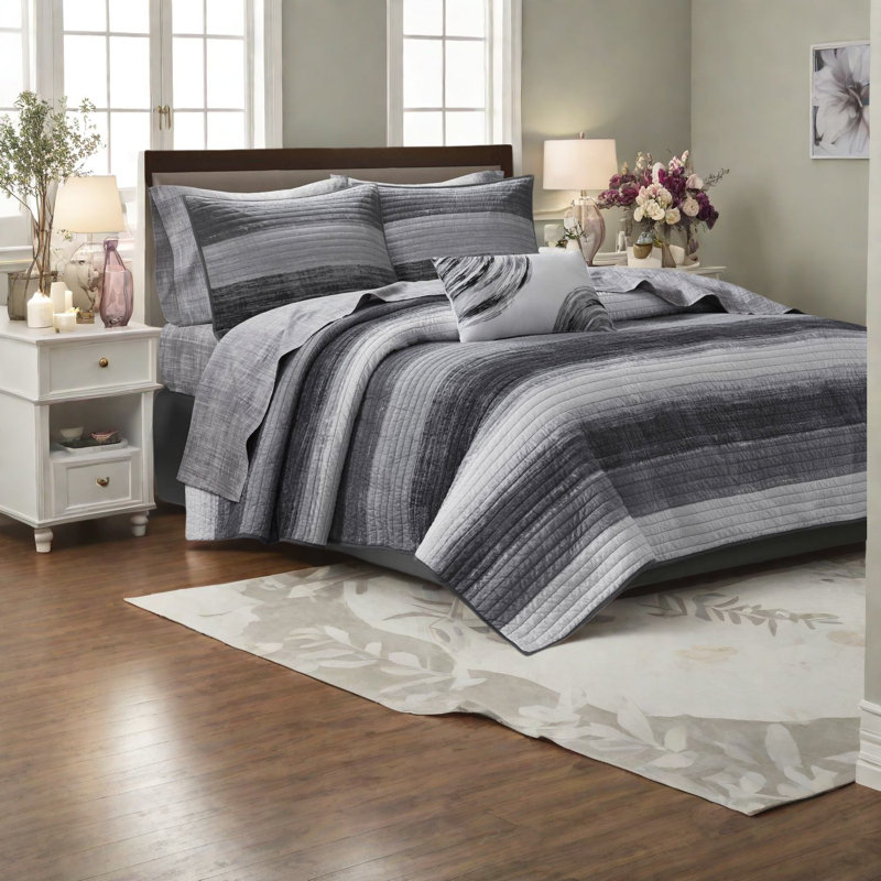 de literie pour très grand lit californien avec draps en coton, motif aquarelle noir
