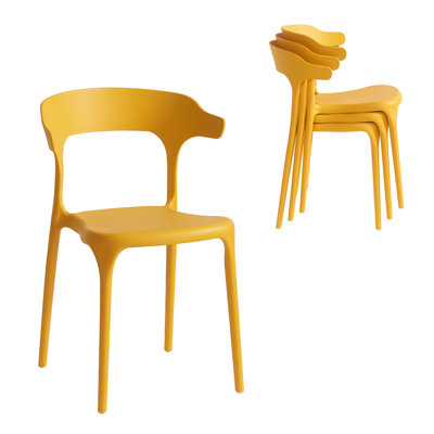 Nara Modern Stackable Dining Chair Set, No Assembly, Plastic Chair, Patio Chair, Suitable for Indoor and Outdoor Cafes and Restaurants (Set of 4)
