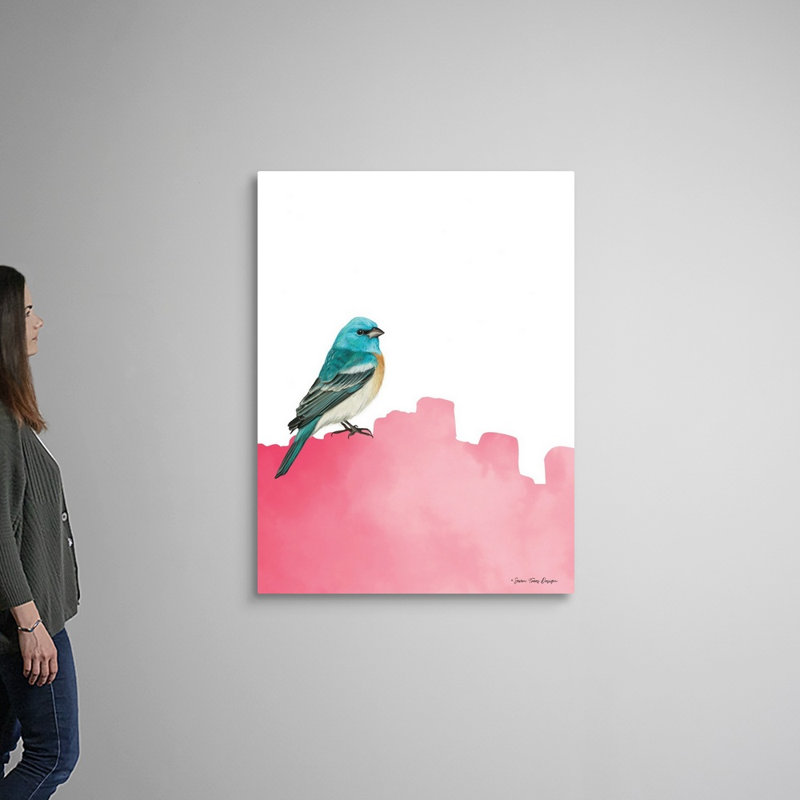 Oiseau sur Rose-reproduction d’art sur toile, Toile tendue, H 48 po x l 36 po x P 1,25 po