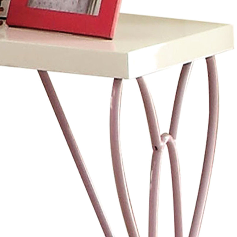Table de chevet blanche haute performance avec détails en métal mauve pour le dessus et l'ameublement de la chambre à coucher