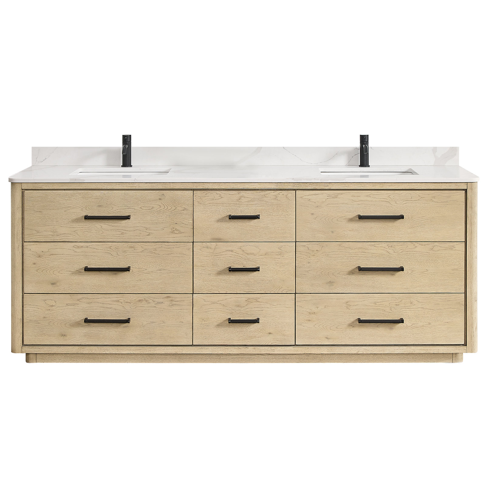 Porto 84'' Double Bathroom Vanity, Natural Oak, Matte Black