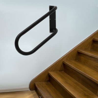 U-Shape Left Side Wall-Mounted Handrai, Black