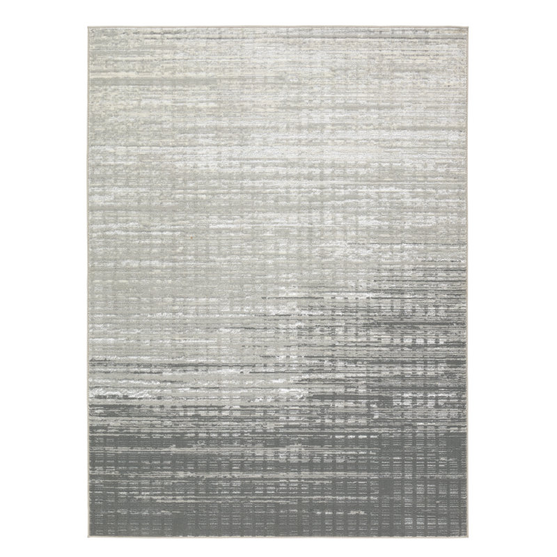 Label J  Tungsten Powerloomed Abstract Grey Area Rug, Runner 3'3" x 8'