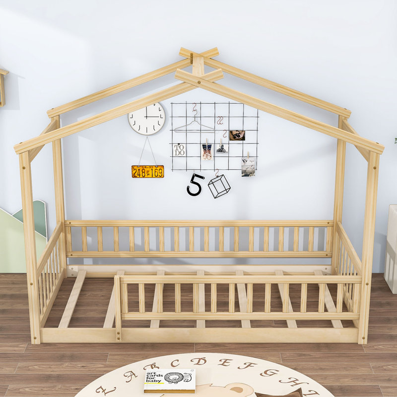 Vonie Wood Daybed with Roof and Slats, Natural, Twin