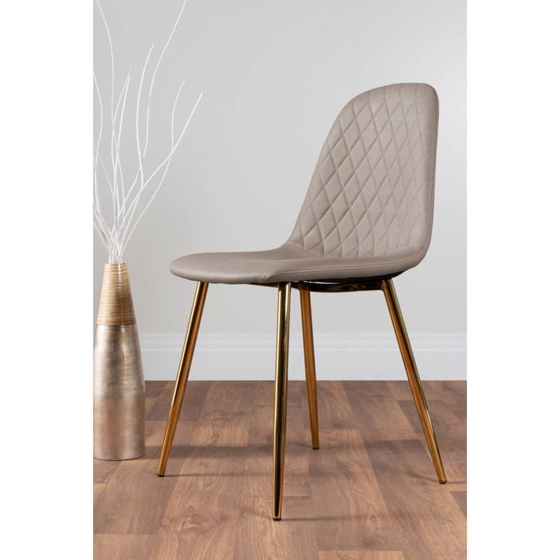 Eubanks High Gloss 6 Seat Rectangular Dining Table Set with Faux Leather Upholstered Dining Chairs, Cappuccino Beige