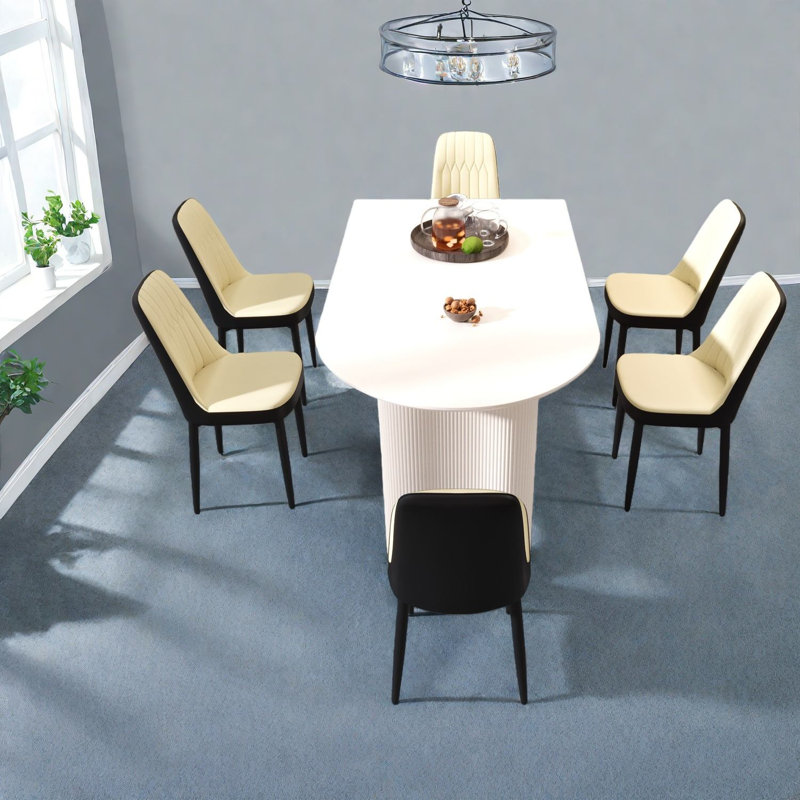 Ensembles de table de salle à manger en MDF crème moderne avec chaises en polyuréthane pour la maison