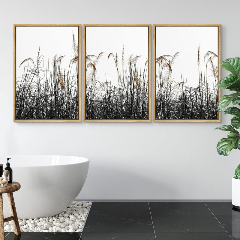 Wildflowers " Black Circle Canvas Prints Home Artwork Decoration Living Room Bedroom " 3 - Pieces, Naturel