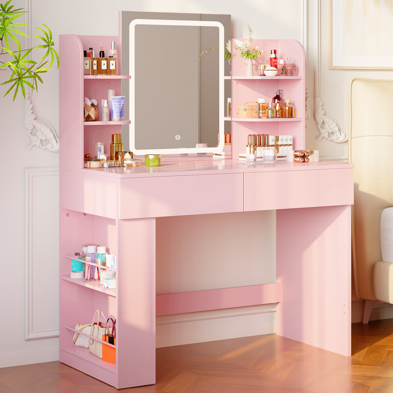 Dressing Table with Mirror, Pink