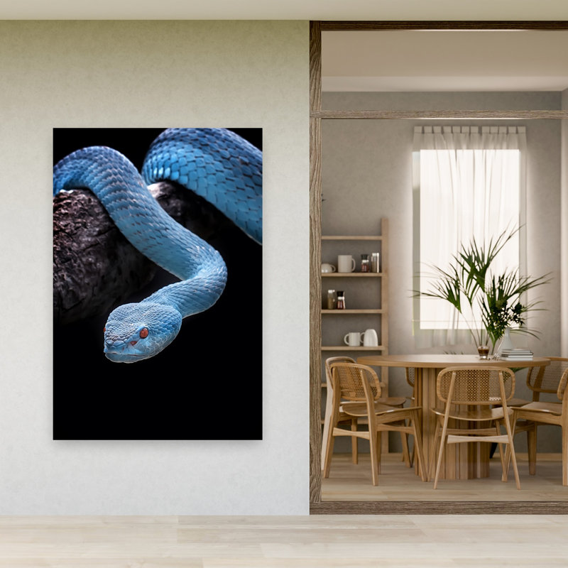 Blue Viper Red Eyes Contemporary Snake Wall Art Print 1 Piece Wrapped Canvas Wall Art, 152.4cm H x 101.6cm W