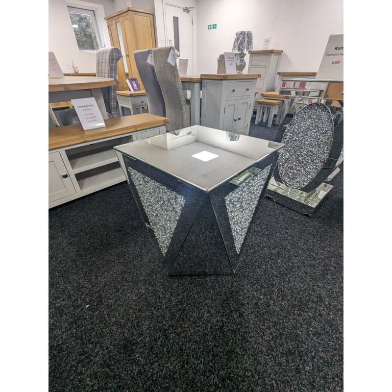 Nova Mirrored End Table with crushed diamonds