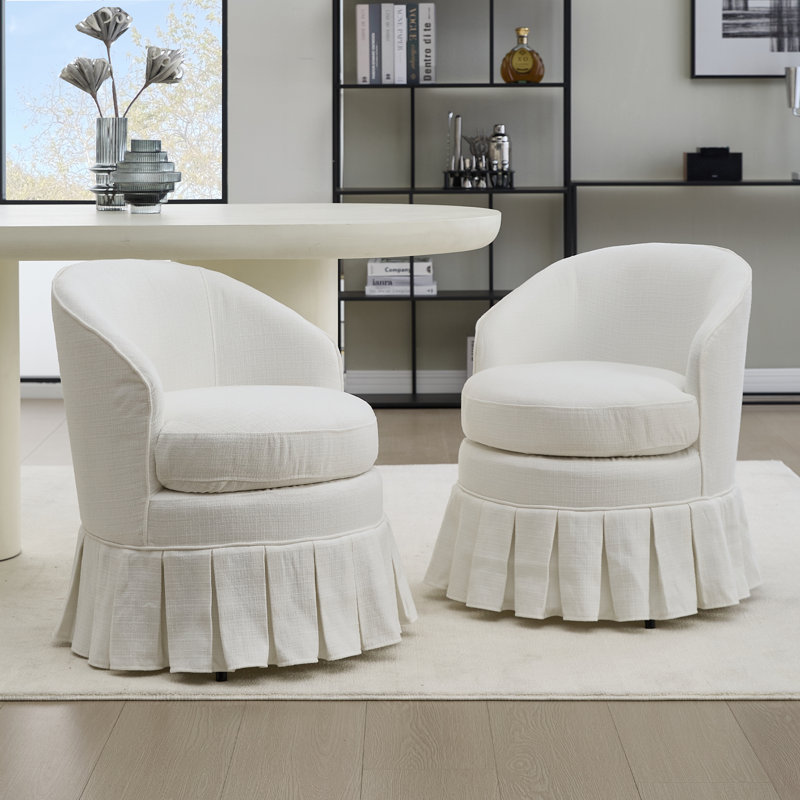 Linen Upholstered Barrel Chairs (Set of 2), White