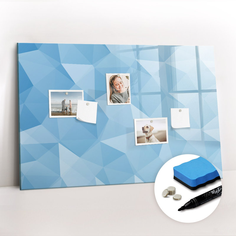 Magnetic Memo Board Whiteboard - 90 x 60 cm - With Marker and Magnets - Triangles abstraction, Blue