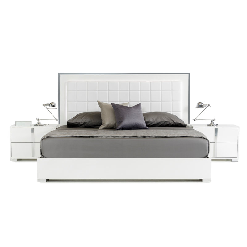 Lit plateforme tapissier , Grand, Blanc