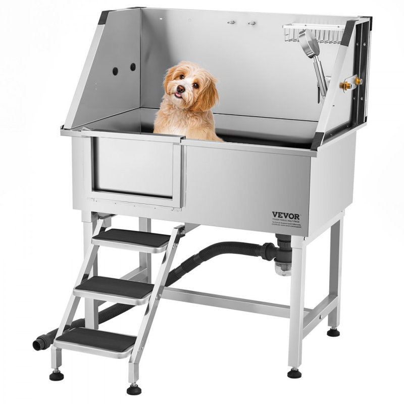 Stainless Steel Dog Grooming Tub, 121.9cm H x 96cm W x 62cm D