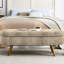 Banc de rangement ovale brun, 43,5 po x 16 po x 16 po, pieds en bois d'hévéa, fabriqué à la main par un meuble, sert de repose-pieds ou de siège, ornement en tissu plissé, banc décoratif, brun, professionnel, siège de travail,-1031200229