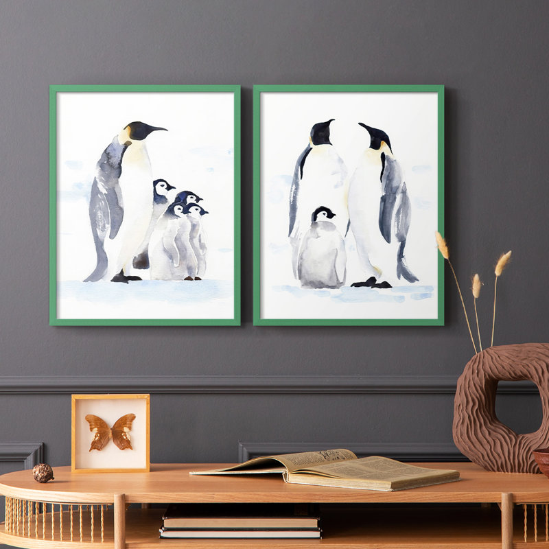 «Emperor Penguins I», reproduction encadrée de qualité supérieure - prête à être accrochée - aucun clou requis - aucun clou requis
