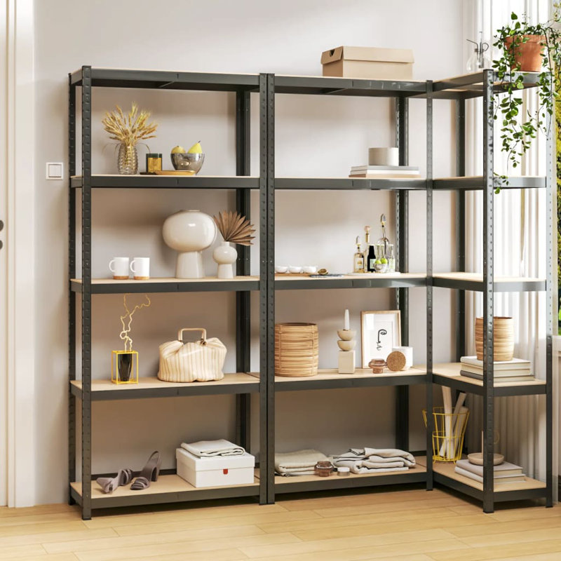 Roberto 75cm W Steel Shelving Unit, 75 x 30 x 172 cm, Anthracite