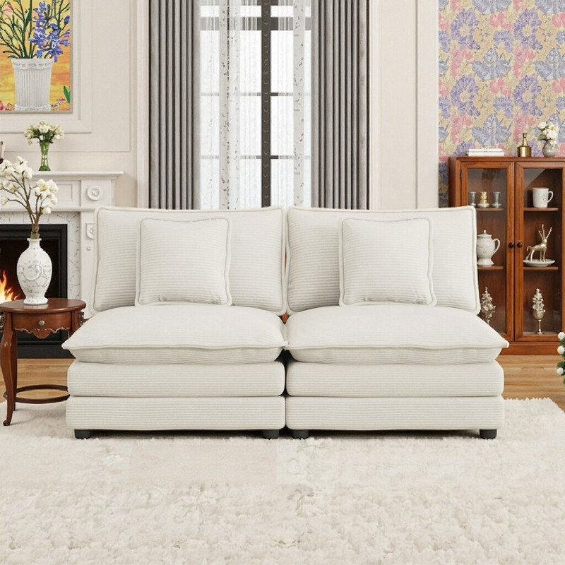 Canapé modulaire rembourré en velours côtelé 70,8 po avec coussins amovibles, Beige