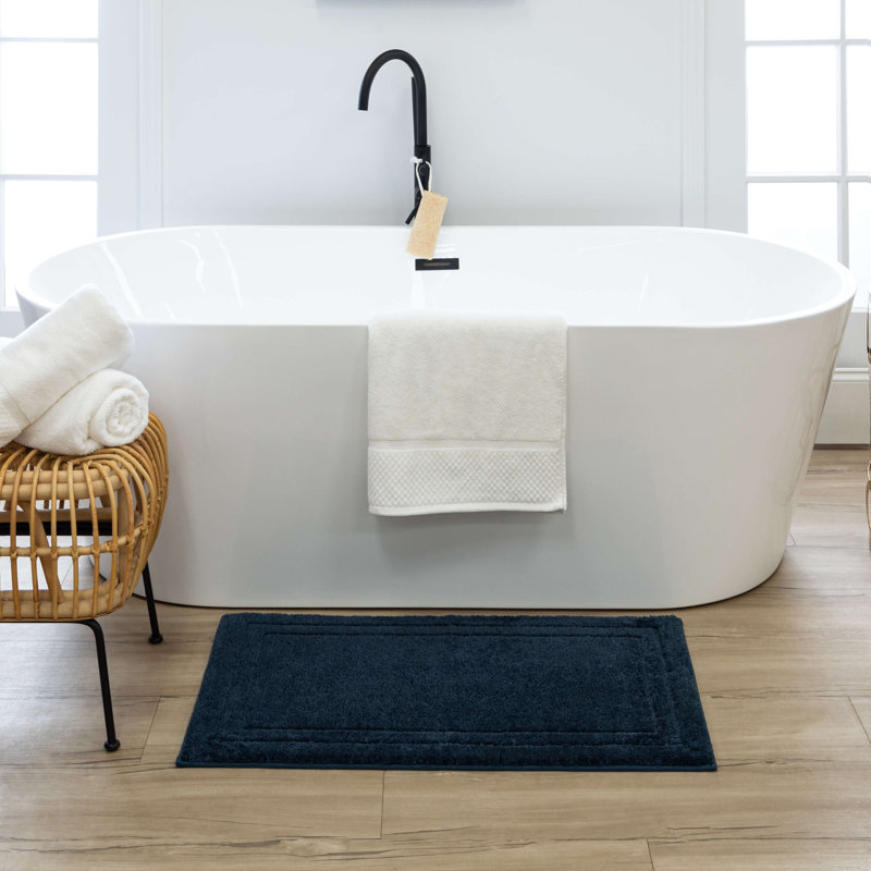 Diplomat Solid Polyester Machine Washable Knitted Bath Mat, 24" W x 40" L, Indigo